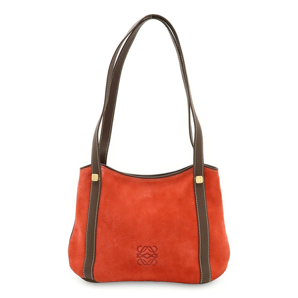 Loewe Anagram Handbag Shoulder Suede Leather Poppy Red Mocha Brown